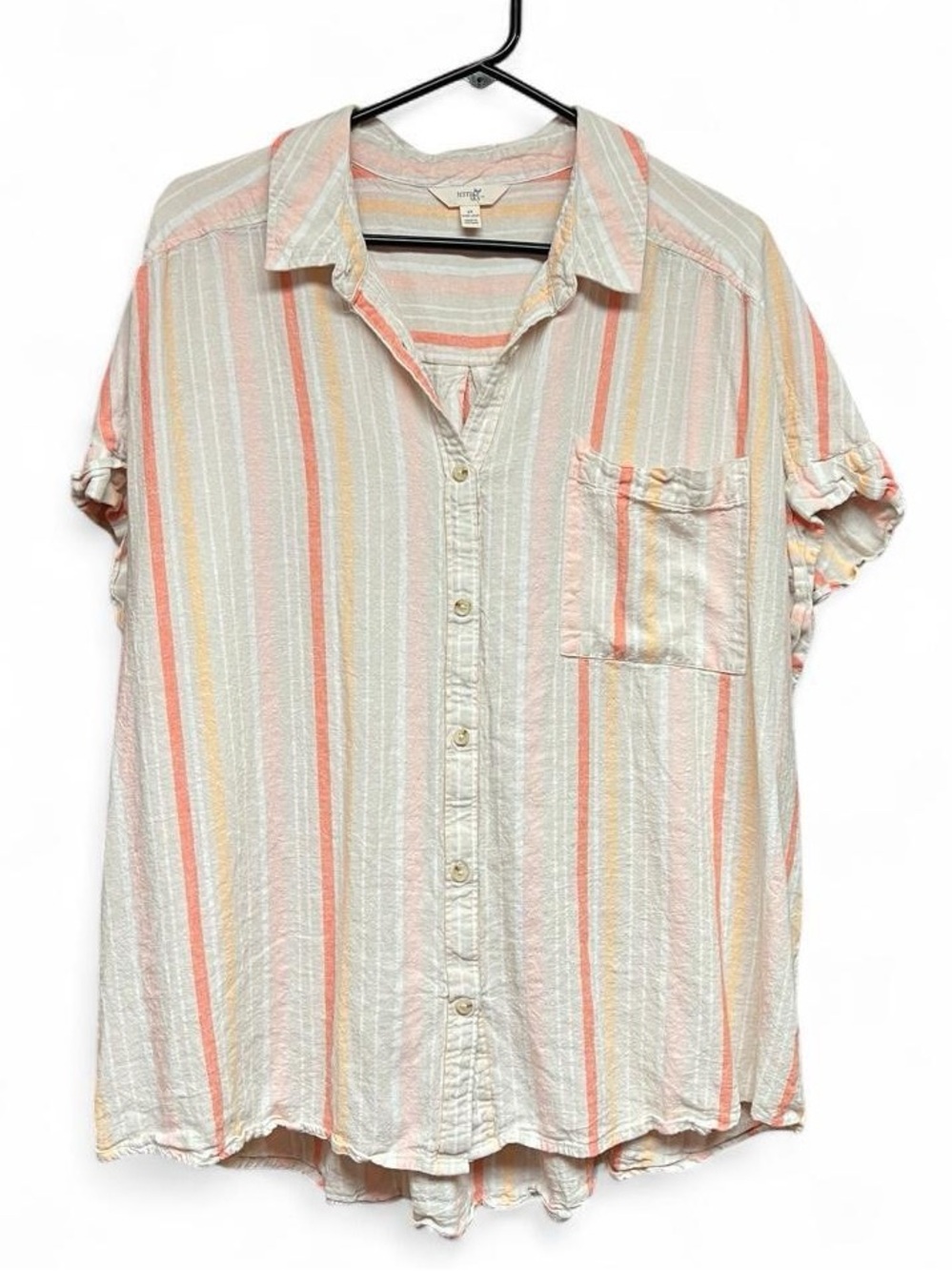 Terra & Sky Linen Blend Short Sleeve Button Down Shirt 2X